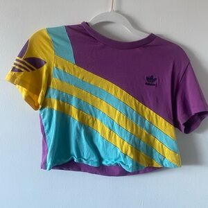 Adidas Purple and Yellow Cropped T-Shirt